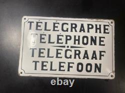 Plaque Émaillée D'utilité Télégraphe-Téléphone 26x41cm- Belle Patine-Bombée