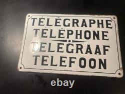 Plaque Émaillée D'utilité Télégraphe-Téléphone 26x41cm- Belle Patine-Bombée