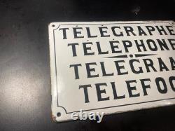 Plaque Émaillée D'utilité Télégraphe-Téléphone 26x41cm- Belle Patine-Bombée
