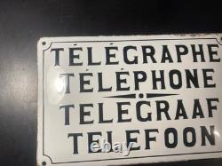 Plaque Émaillée D'utilité Télégraphe-Téléphone 26x41cm- Belle Patine-Bombée