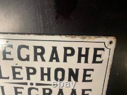 Plaque Émaillée D'utilité Télégraphe-Téléphone 26x41cm- Belle Patine-Bombée