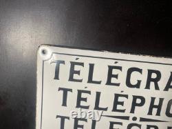 Plaque Émaillée D'utilité Télégraphe-Téléphone 26x41cm- Belle Patine-Bombée