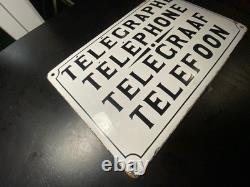 Plaque Émaillée D'utilité Télégraphe-Téléphone 26x41cm- Belle Patine-Bombée