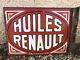 Plaque Emaillee HUILE RENAULT 1930 Double Face Enamel Garage Deco Automobilia