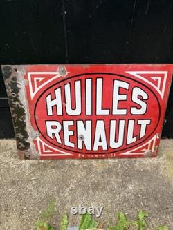 Plaque Émaillée Huiles Renault Double Faces Ancienne