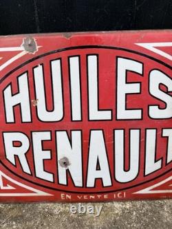 Plaque Émaillée Huiles Renault Double Faces Ancienne