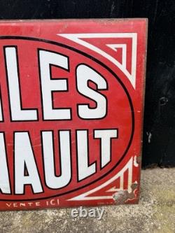 Plaque Émaillée Huiles Renault Double Faces Ancienne