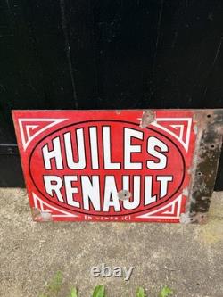 Plaque Émaillée Huiles Renault Double Faces Ancienne