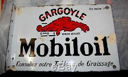 Plaque Emaillee Mobiloil Gargoyle Epoque 1950 (recto-verso). Oil Garage