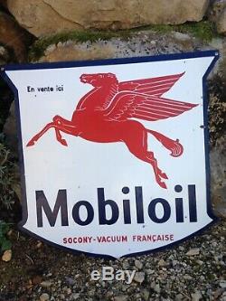Plaque Émaillée Mobiloil Socony-Vacuum Française Pégase, Garage