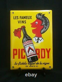 Plaque Émaillée Publicitaire Ancienne Picardy Les Fameux Vins