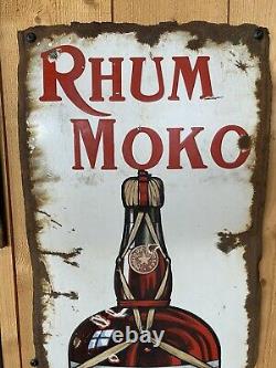 Plaque Émaillée Rare Rhum Moko Ancienne Enamel Sign Emailschild