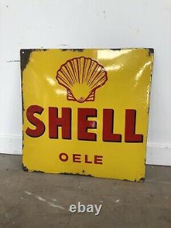 Plaque Emaillee Shell Huile Oele Emailschild Enamel Sign Porcelain 1920s
