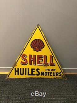 Plaque Emaillee Shell Triangle Ancienne Publicitaire Smaltata Enamel Sign