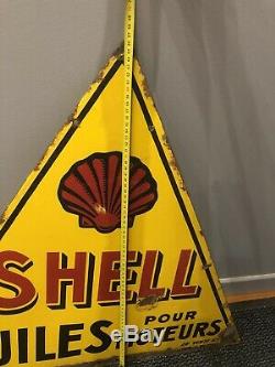 Plaque Emaillee Shell Triangle Ancienne Publicitaire Smaltata Enamel Sign
