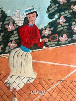 Plaque Émaillée Tennis Femme Ancien Vintage France Publicitaire 1900 Populaire