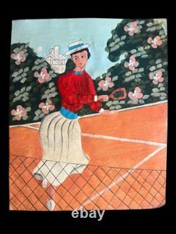 Plaque Émaillée Tennis Femme Ancien Vintage France Publicitaire 1900 Populaire