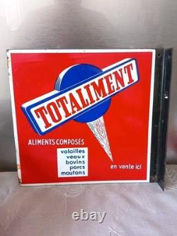 Plaque Emaillerie de Strasbourg- TOTALALIMENT -DOUBLE FACES- EQUERRE -AGRICOLE