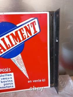 Plaque Emaillerie de Strasbourg- TOTALALIMENT -DOUBLE FACES- EQUERRE -AGRICOLE