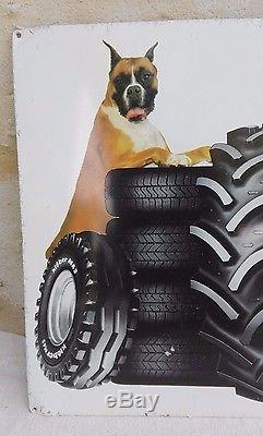 Plaque KLEBER tôle peinte/panneau publicitaire pneu agricole/années 50-60/chien