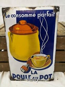 Plaque La Poule Au Pot émaillée bombée/le consommé parfait/années 30/