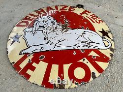 Plaque Rare Émaillée Ancienne DELHAIZE Frères LE LION Enamel Sign Emailschild
