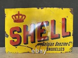 Plaque Rare Émaillée Ancienne SHELL De 1927 Enamel Sign Emailschild