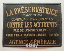 Plaque Tôle ancienne, La préservatrice Compagnie d'Assurance PARIS. BE