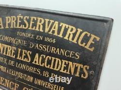Plaque Tôle ancienne, La préservatrice Compagnie d'Assurance PARIS. BE
