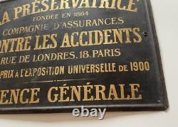 Plaque Tôle ancienne, La préservatrice Compagnie d'Assurance PARIS. BE