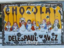 Plaque ancienne émaillée DELESPAUL HAVEZ Chocolat ANCIEN Emaillerie alsacienne