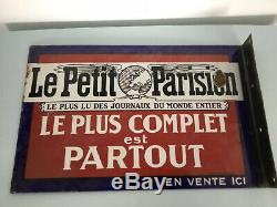 Plaque ancienne émaillée Double Face publicitaire LE PETIT PARISIEN / D'époque