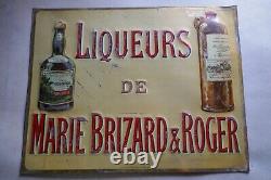Plaque ancienne publicitaire tôle lithographique LIQUEUR MARIE BRIZARD et ROGER