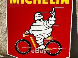 Plaque émaille Michelin Rouge Bibendum Velo 1960 Tole Moto Service Garage Ancien