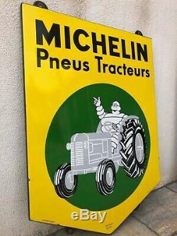 Plaque émaille Michelin Tracteur Bibendum 1960 Tole Auto Service Garage Pneus