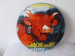 Plaque émaillée 50cm de diametre VACHUE QUI RIT superbe déco vintage QUALITY