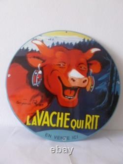 Plaque émaillée 50cm de diametre VACHUE QUI RIT superbe déco vintage QUALITY