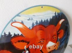 Plaque émaillée 50cm de diametre VACHUE QUI RIT superbe déco vintage QUALITY