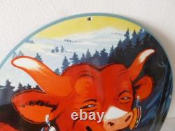 Plaque émaillée 50cm de diametre VACHUE QUI RIT superbe déco vintage QUALITY