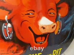 Plaque émaillée 50cm de diametre VACHUE QUI RIT superbe déco vintage QUALITY