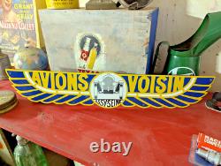 Plaque émaillée AVIONS VOISIN AUTOMOBILES au pochoir 60 x 11 logo enseigne