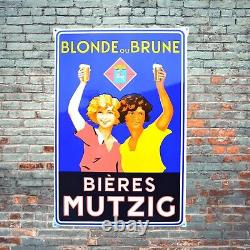 Plaque émaillée BIERES MUTZIG blonde ou brune enamel sign emailschild
