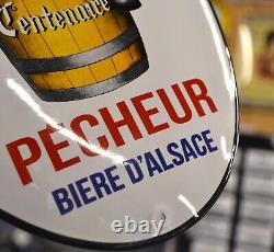 Plaque émaillée BIERES PECHEUR d' Alsace boisson brasserie enamel sign