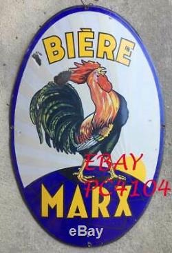 Plaque émaillée Bière Marx, Marseille, coq, bombée, émail Koekelberg