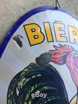 Plaque émaillée Bière Marx, Marseille, coq, bombée, émail Koekelberg