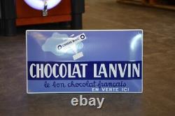 Plaque émaillée CHOCOLAT LANVIN alimentaire l'oiseau blanc enamel sign