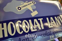 Plaque émaillée CHOCOLAT LANVIN alimentaire l'oiseau blanc enamel sign