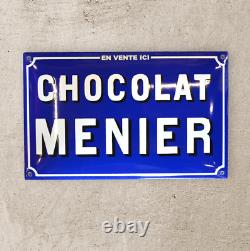 Plaque émaillée CHOCOLAT MENIER bleu texte alimentaire enamel sign emailschild