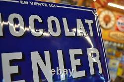 Plaque émaillée CHOCOLAT MENIER bleu texte alimentaire enamel sign emailschild