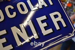Plaque émaillée CHOCOLAT MENIER bleu texte alimentaire enamel sign emailschild